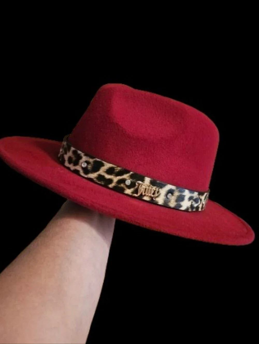 NWOT Juicy Couture Fedora Hat with Leopard Trim and Rhinestones